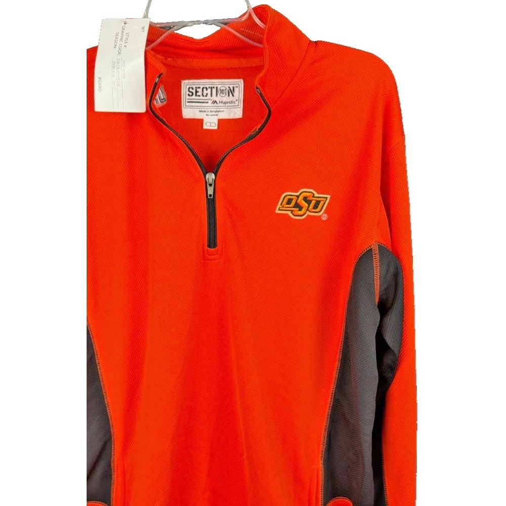 Majestic Oklahoma State Cowboys 1/4 Zip Pullover Jacket Large Orange NCAA Mesh